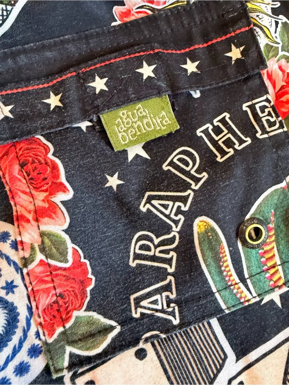 Agua Bendita Black Kids Swim Trunks with Multicolor Graphic Prints